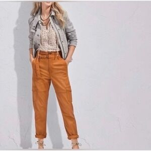 Cabi Utility Cargo Pants 6045 Tobacco Brown High Rise Belted‎ Women's Size 10